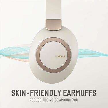 Бездротові навушники LORELEI B-C6 Over-Ear з Bluetooth, 50 годин роботи, складні, легкі, з глибокими басами, мікрофоном та амбушюрами з Memory Foam (Бежево-білі)