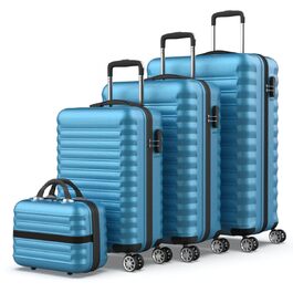 Набір валіз NEWTECK 4 шт. (75см, 63см, 53см) + косметичка, ABS, жорсткий, синій
