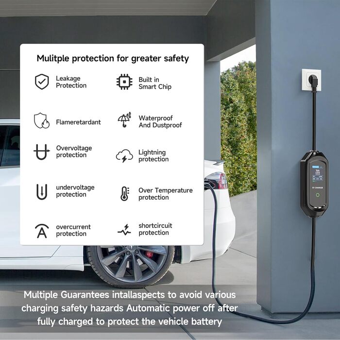 Кабель зарядного пристрою для електромобіля 8м, 3.6 кВт, Schuko, регульований струм 6/8/10/13/16A, з сумкою, IEC 62196-2