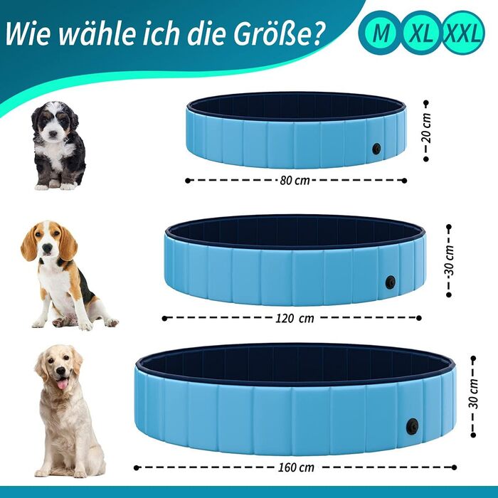 TOSANEO Dog Pool Swimming Pool Splash Pool Bathtub Dog Bathtub Swimming Pool for Dogs and Cats Space-Saving Foldable Blue Ø 160cm x H 30cm