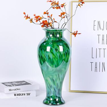 Висока скляна ваза 50,8 см, смарагдово-зелена, ручної роботи, для дому та декору, велика ваза для вітальні, сучасний дизайн