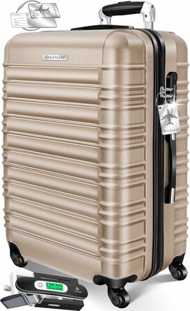 Чемодан KESSER® середній, жорсткий корпус, вага + бірка для багажу | Валіза-роликовий чемодан з кодовим замком, 4 колеса, ABS, телескопічна ручка (66x45x28см / 84 літри, шампань) 66см - 84Л шампань