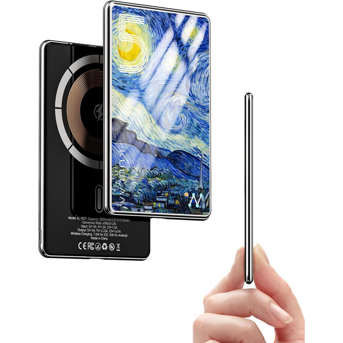 Power Bank MagSafe Ultra Slim 5000mAh, 6.9mm, PD20W - для iPhone, захисне скло Multicolor