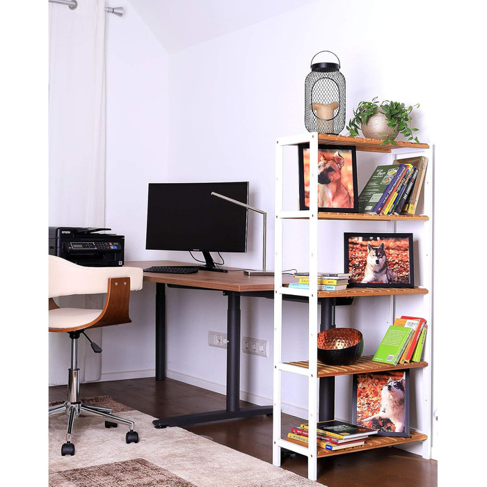 dibea Bamboo Shelf with Storage Boxes, Shoe Rack, Bathroom Shelf, Kitchen Shelf, Living Room Shelf, Freestanding Shelf, Natural/White