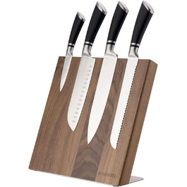 Navaris Magnetic Knife Holder from Walnut Wood 27.7x 27.5x12cm - Magnetic Knife Block Knife Board Wood Magnet Holder - Knife Holder Unfurnished Brown