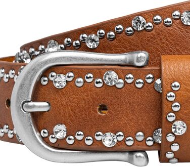 Жіночий ремінь Caspar GU292 з декором стрази та заклепки, колір коньяк, розмір 107-111 см