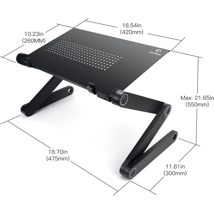 Підставка для ноутбука LifeBasis, складна, регульована, з алюмінієвого сплаву, для екранів до 17 дюймів, чорна