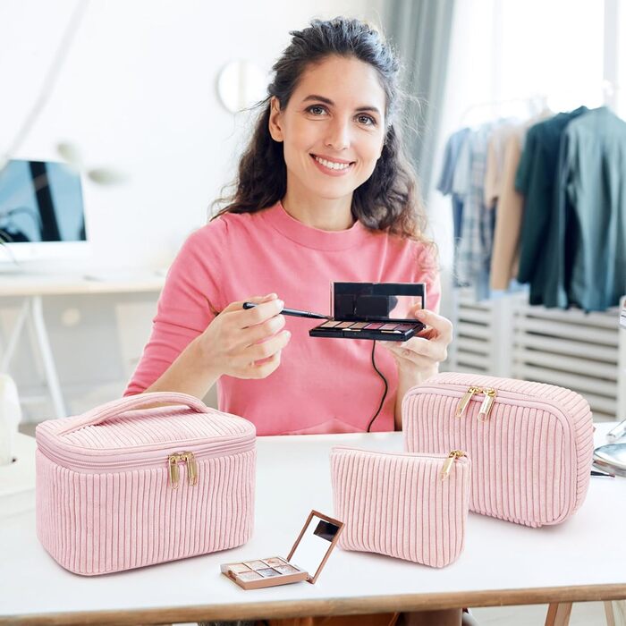 Набір косметичок для жінок: 3 шт. для макіяжу, подорожей та повсякденного використання (рожевий)