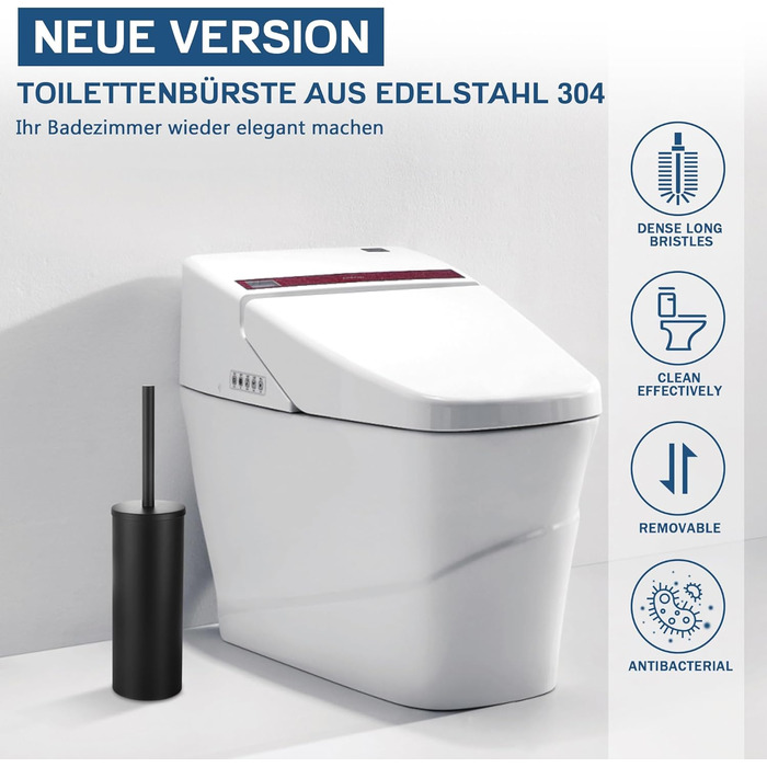 Набір для чищення унітазу Fiisayl: щітка та тримач з нержавіючої сталі, чорний колір