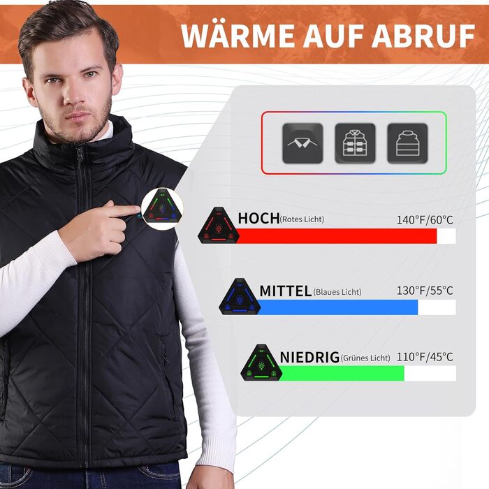 Електрична гріюча жилетка для чоловіків та жінок з Power Bank, 8 зон нагріву, 3 температурні режими, чорний, XXL