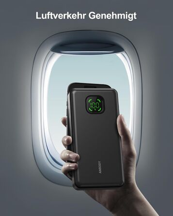 Power Bank 65W 25000mAh Klein Aber Stark для ноутбука та iPhone/iPad: портативний акумулятор з LED дисплеєм, USB-C, сірий