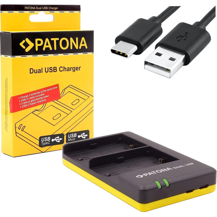Зарядний пристрій PATONA для акумулятора NP-W126 NP-W126s (USB-C/MicroUSB), чорний