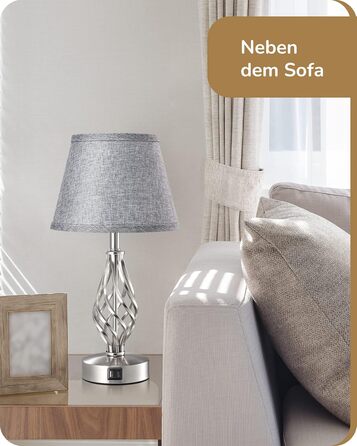 LED-лампа на тумбочку EDISHINE, 2 шт. в наборі, торшери з USB, диммування, сірий абажур, для спальні, вітальні, подарунок