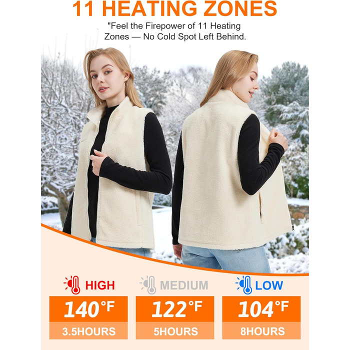 Жіноча флісова електрична жилетка Gokozy з 11 зонами обігріву та акумулятором 7.4V, Sherpa, тепла та затишна жилетка для осені та зими, колір Off-White