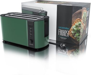 Тостер Arendo з нержавіючої сталі, 4 слоти, підігрів, підставка для булочок, 1500W, зйомний лоток для крихт, дисплей з таймером