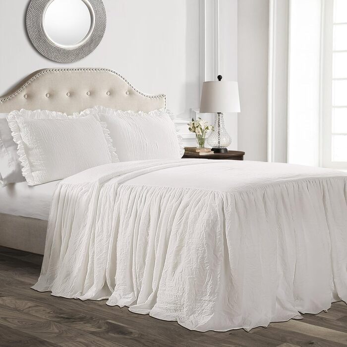 Lush Decor Bedspread with Ruffled Skirt, Polyester, White, King Size