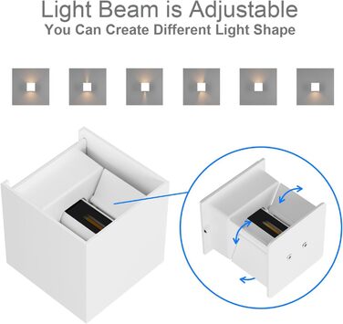 LED-вологостійке настінне світильник K-Bright 7W з регульованим світловим променем, 3000K, тепле біле світло, IP65, для внутрішнього та зовнішнього використання