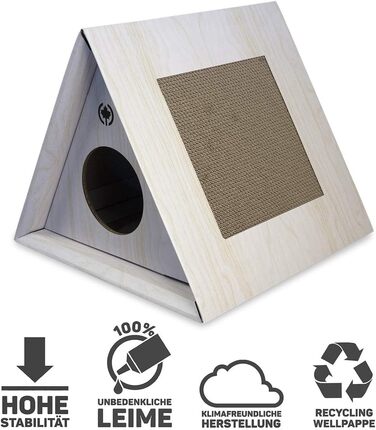 Котяча хатинка-будиночок з картону CanadianCat, сіра, 50x50x44 см, з когтеточкою