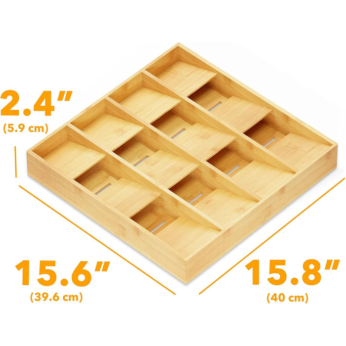 Органайзер для шухляд SpaceAid з бамбука з етикетками, 12 відділень, для кухні, столових приладів (ложки, виделки, ножі), натуральний колір