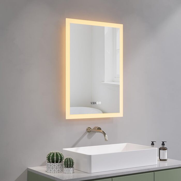 Дзеркало для ванної кімнати AQUABATOS з підсвічуванням 100x70 см LED, антизапар, сенсорне керування, 3 кольори світла, регулювання яскравості