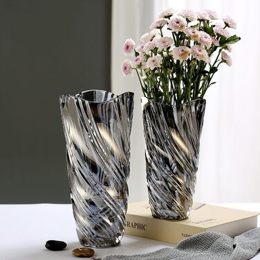 Скляна ваза для квітів Blumenvase Glas, 24 см, кришталева ваза, сучасний дизайн, велика ваза для букетів тюльпанів, декор, подарунок на весілля, для декору столу, на новосілля, на День матері (димчастий сірий)
