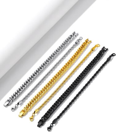 Набір браслетів для чоловіків Richsteel з нержавіючої сталі, 2 шт/3 шт, чорний/сталь/золотий, 9/8/4 мм, довжина 19/21/23 см, для подарунка