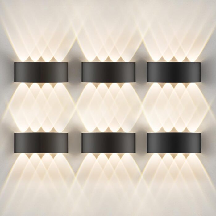 LED настінний світильник Oraymin 2 шт. IP65, 6W, 3000K, з 6 світлодіодами, для дому та вулиці, з алюмінію, тепле світло, чорний