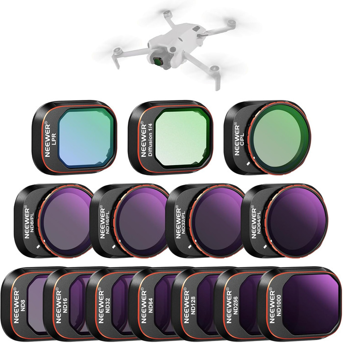 Набір фільтрів NEEWER ND&CPL для DJI Mini 4 Pro: 6 шт. (ND8, ND16, ND32, ND64, ND128, CPL) з ультратонким рамкою. Фільтри для дрона з HD склом, комплект