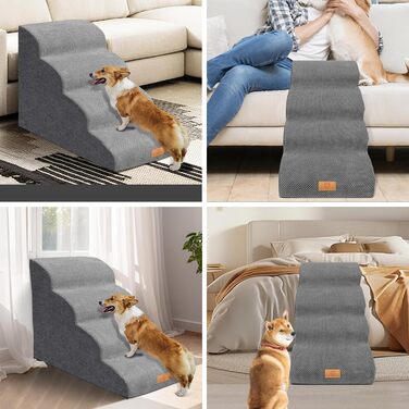 Сходинка для собак Masthome: 4 сходинки, губка, знімна та миюча оббивка, для ліжка/софи, антиковзка (сіра)