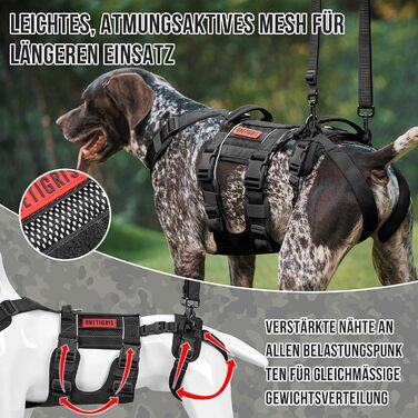 Шлейка для собак OneTigris SKYEWALKER, чорна, XL (39-64 кг) з регулюванням, для підтримки та реабілітації