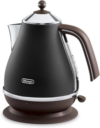 De'Longhi Kettle Icona Vintage KBOV2001.BK - 1.7 L with water level indicator and 360° base, stainless steel in an elegant retro look with chrome details, black Single
