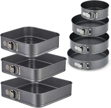 Набір для випічки Relaxdays, 7 предметів, круглі та квадратні форми, 18-28 см, сталь з антипригарним покриттям