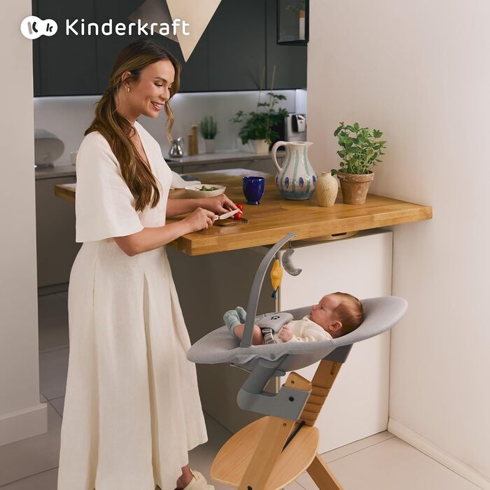 Дитяча подушка для стільчика Kinderkraft ENOCK, м'яка, з ременями, легко миється, гіпоалергенна, чорна, для стільчика CALMEE, сірий
