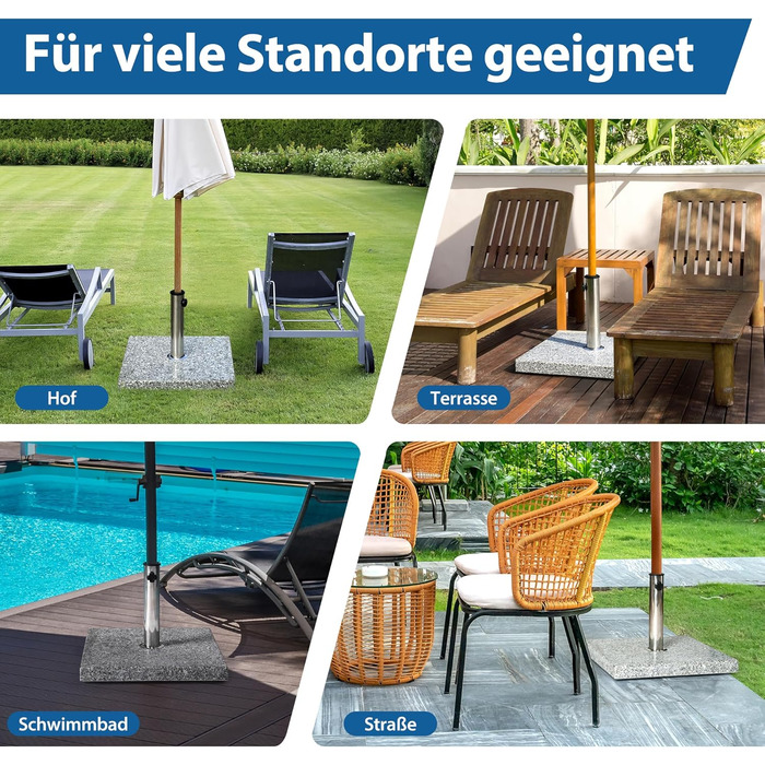 Paramondo Umbrella Stand - Granite Umbrella Stand, Square, 48 x 48 cm, with adapter sleeves, for medium-sized umbrellas