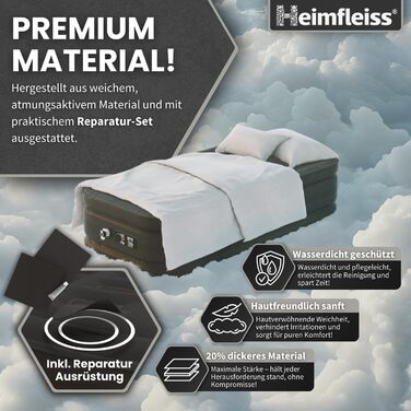 Надувний матрац самонадувний Heimfleiss® 150x200 см | Преміум якість | Для гостей та кемпінгу | З насосом (1 особа, чорний)