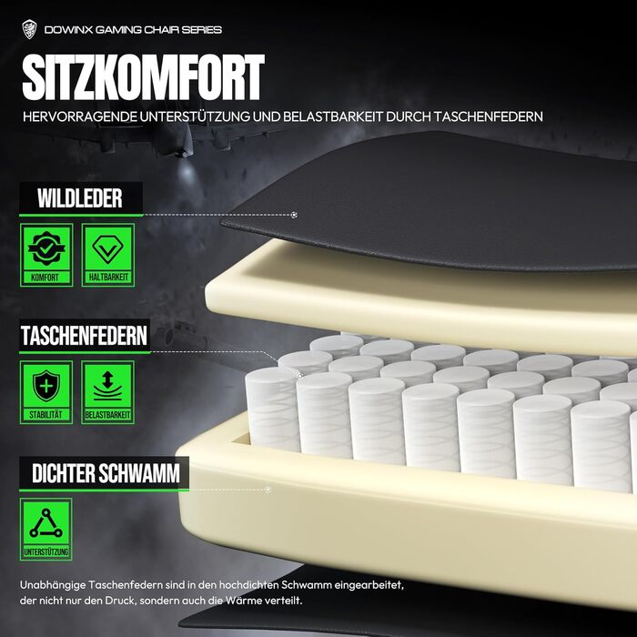 Ігровий крісло Dowinx з підігрівом, масажем, подушкою для попереку, підставкою для ніг та кишеньковою подушкою. Зелений крісло для геймерів, PC крісло для дорослих