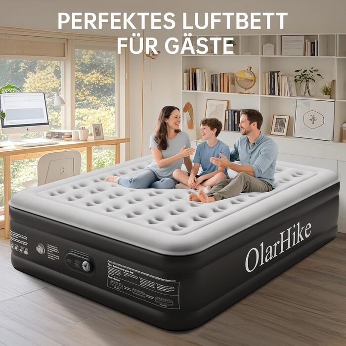 Надувний матрац OlarHike для кемпінгу та дому - 200 x 140 x 46 см (3 особи)