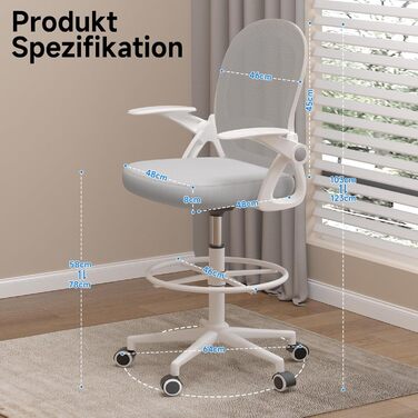 Ергономічне крісло Rattantree для офісу та дому: дихаюча спинка, регульована висота, піднімна підставка для ніг, 360° обертання (Сірий)