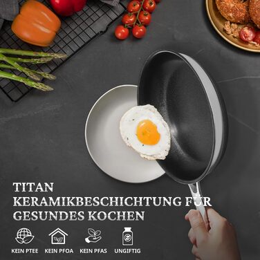 Сковорода KOKHUB 28 см з титано-керамічним покриттям (без PTFE/PFAS), індукційна, 3-шарова антипригарна, для всіх плит, підходить для духовки