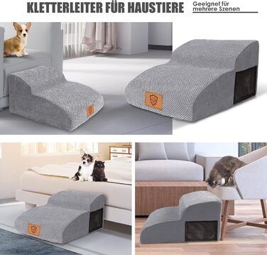 Myiosus Dog Stairs, 2 Steps Pet Staircase, Waterproof Dog Steps Made of Sponge, Non-Slip Dog Ramp for Sofa Bed, Dog Staircase with Washable Cover, Portable Cat Staircase