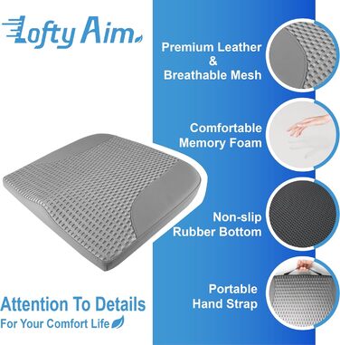 Подушка для сидіння в авто з Memory Foam для спини та куприка, шкіряна, 4D сітка, темно-сіра