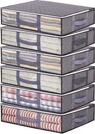 Набір з 4/6 підліжкових комодів Vieshful 40L, складні контейнери для зберігання постільної білизни з прозорими вікнами та посиленими ручками