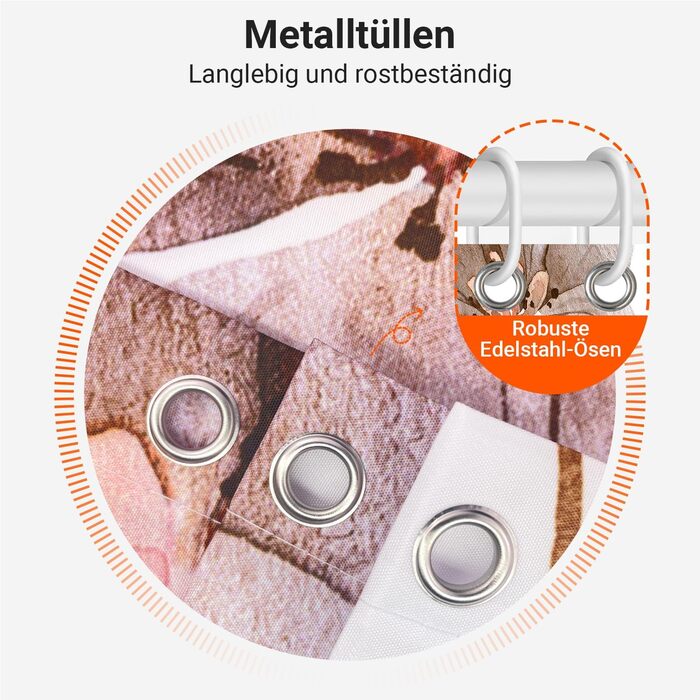 Штора для душу 240x200 см з квітами, поліестер, антигрибкова, водовідштовхувальна, з утяжеленим краєм, з кільцями (коричнева)