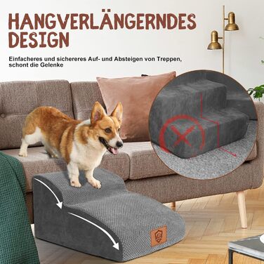 Dog Stairs, Pet Stairs, Foam Dog Stairs, Washable Non-Slip Cat Stairs, Dog Stairs for Small Dogs and Cats, Portable Dog Ramp for Bed, Couch and Car
