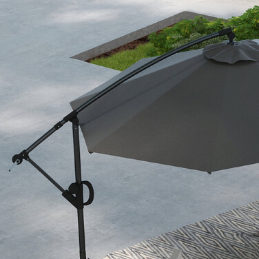 Розтяжний парасоль від Outsunny Ø293 x 260Hcm з ручним механізмом та хрестоподійною основою, вентильоване полотно, регульований нахил, 8 ребер, поліестер сірого кольору