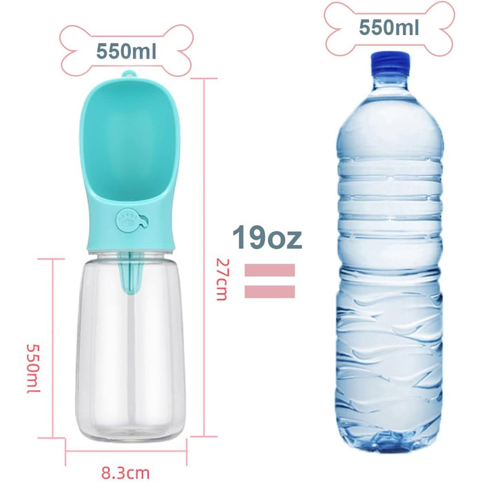 Турбо-фляга для собак: портативна, витокозахисна, 550 мл + 100 мл, BPA-free, для подорожей, біла