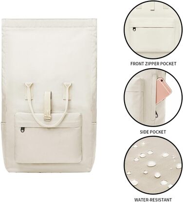KALIDI Backpack Women's Backpack Men's Daypack with Laptop Compartment, Unisex Modern Rolltop Backpack Daypack, Waterproof School Backpack, Casual Backpack School Leisure Uni Work (Beige)