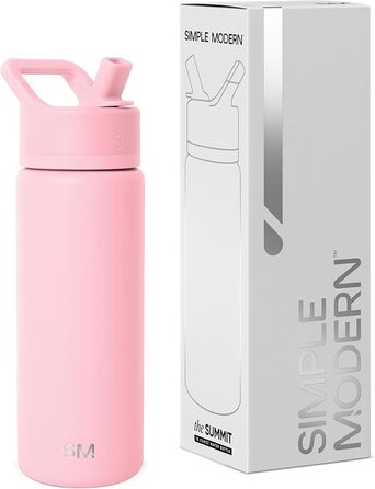 Simple Modern Trinkflasche mit Strohhalm und Chug-Deckel | Stainless Steel Insulated Water Bottle with Straw and Chug Lid for Sports, Gym | Summit | 950ml | Checkmate (532 ml, -Blush)