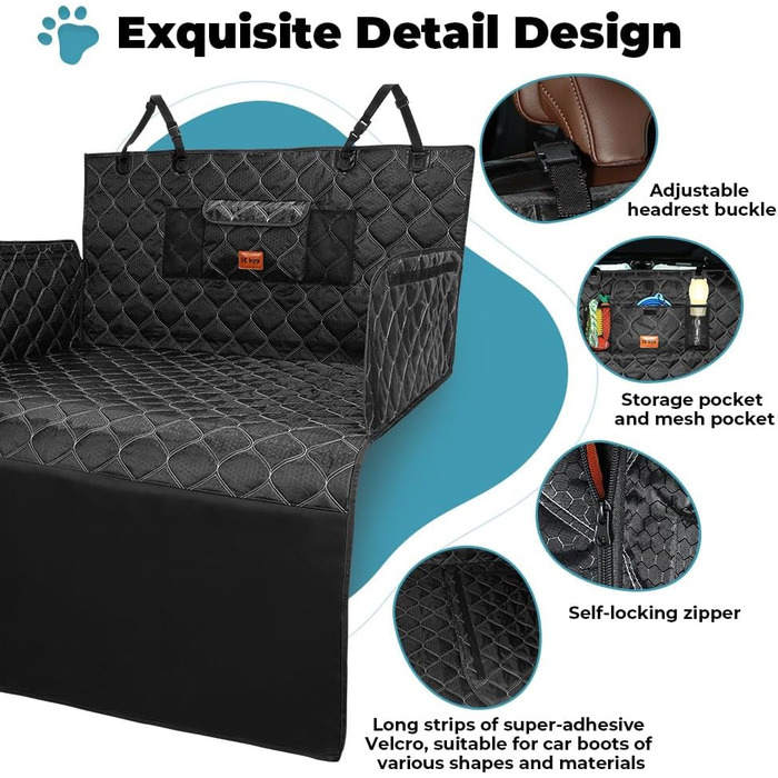 Захисна ковдра для собак у багажник авто KYG, 215x110 см, чорна, водовідштовхувальна, антиковзаюча