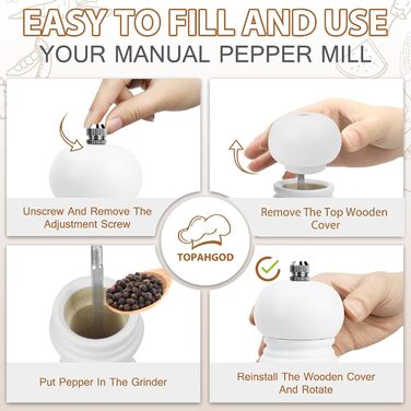 Набір з 2 шт. дерев'яних мельниць для солі, перцю та чилі - ручні, з регулюванням помелу. Ідеально для солі, перцю та чилі.